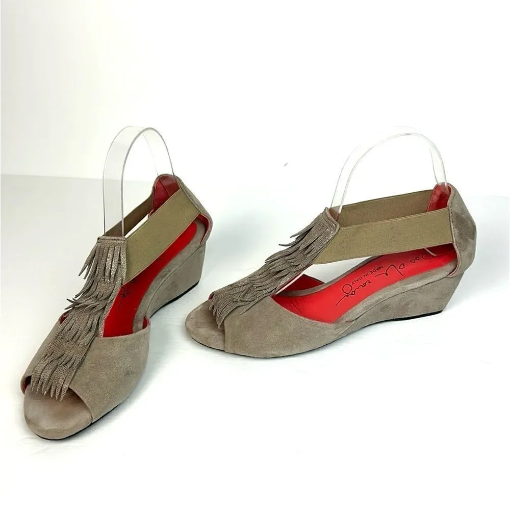 Pas De Rouge Italy Suede Nori Wedge Sandals Fridge Open Toe Taupe EUR 39 US 9